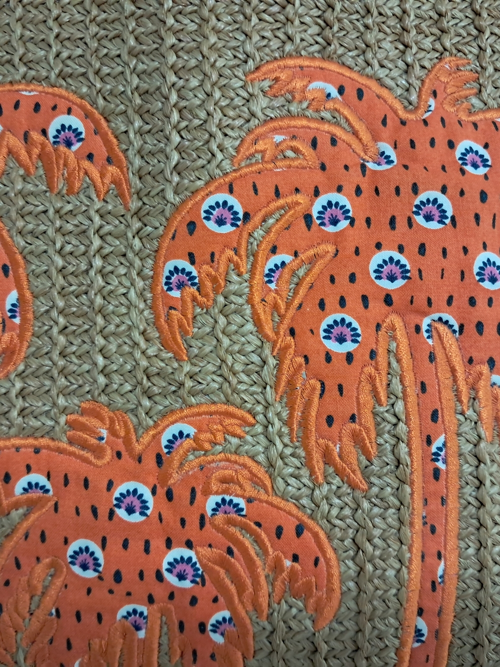 Vera Bradley Rio Rose Straw Beach Bag Shoulder Orange Palm Trees Appliques NEW - Picture 2 of 4